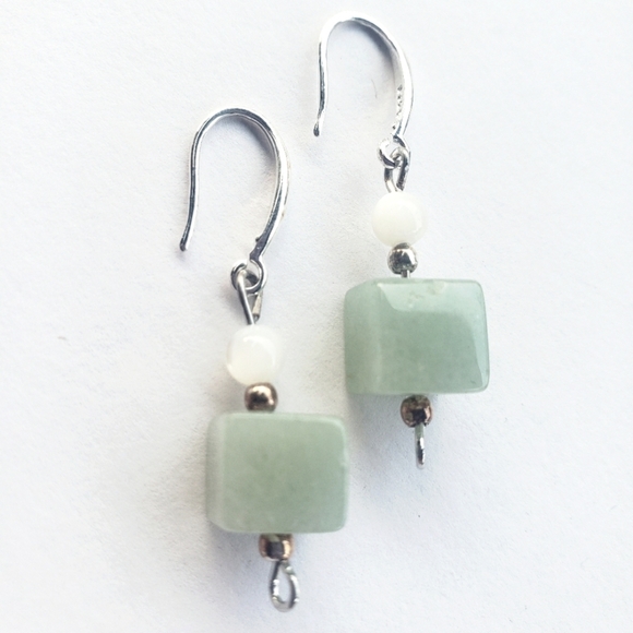 925 Sterling Silver Jewelry - NWT 925 solid sterling silver DANGLE EARRINGS JADE GIFT FOR HER 1in  D…